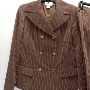 Charles Gray Vintage London pant suit brown w pin stripes sz 10 jacket 8 pants